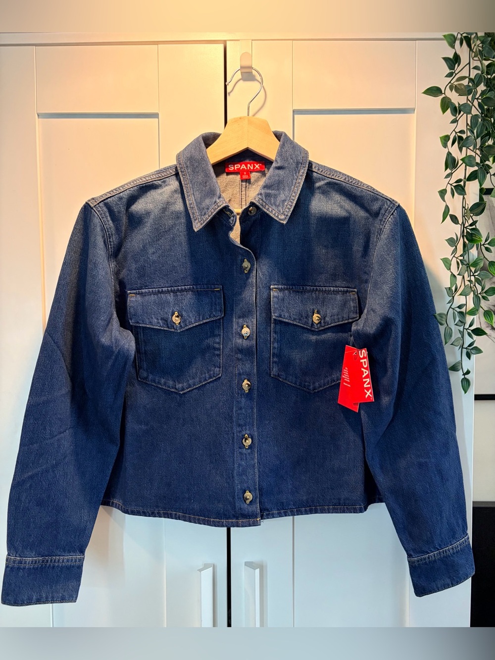 NWT SPANX Denim Jacket | Size Small | Medium Wash | Button Front
